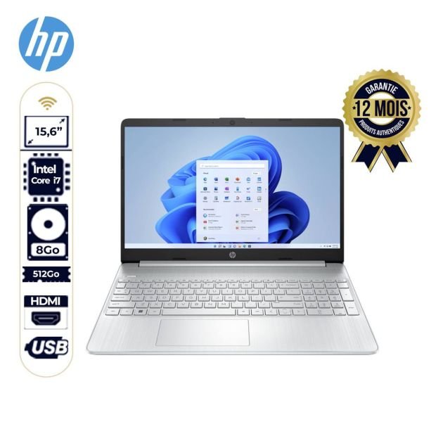 Laptop HP 15s-fq5318TU | Core i7-1255U | 12ᵉ Gen | 15,6″ | 16 Go RAM | 512 Go SSD | Performance & Rapide | Vente au Cameroun