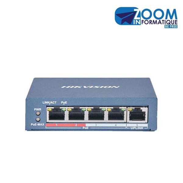Switch HIKVISION DS‑3E0105P‑E/M – Puissant mini switch 5 ports fiable & économique